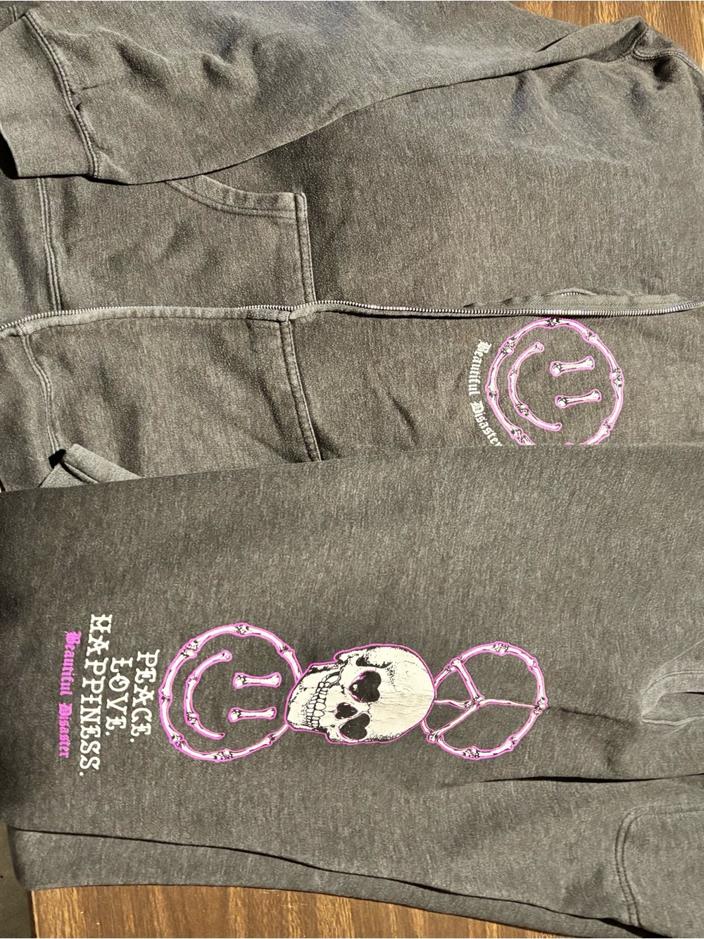 Women's Charcoal Zip-Up Hoodie with Pink Skull Graphic